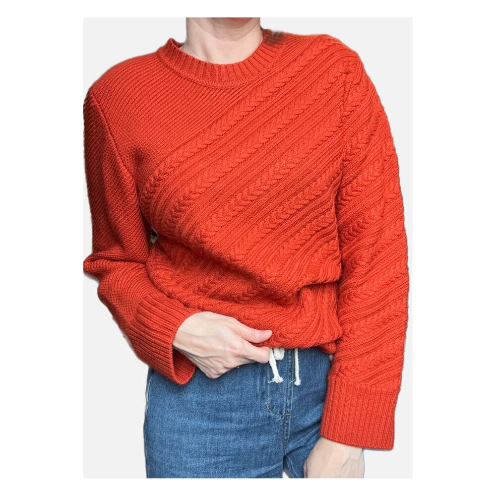 Equipment Seranon Wool Textured Cable Knit Pullover Sweater Orange XS